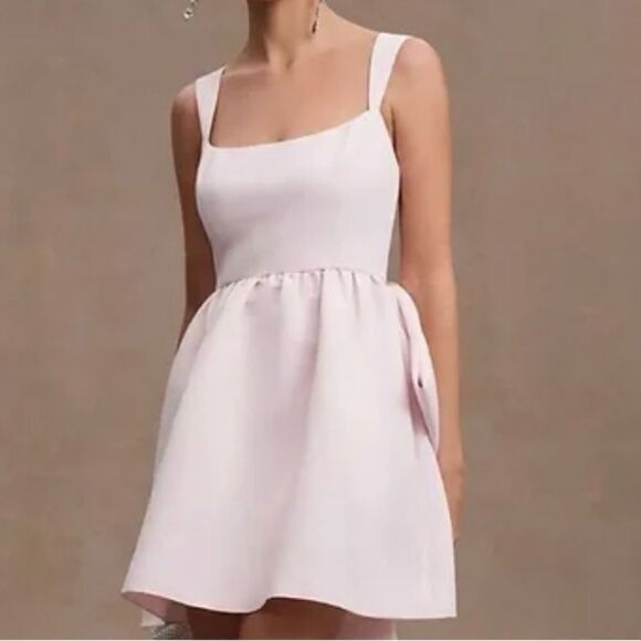 Sachin & Babi BHLDN Pink Archie V-Neck Mini with White Bow Size 8 NWT $395 - Picture 2 of 8